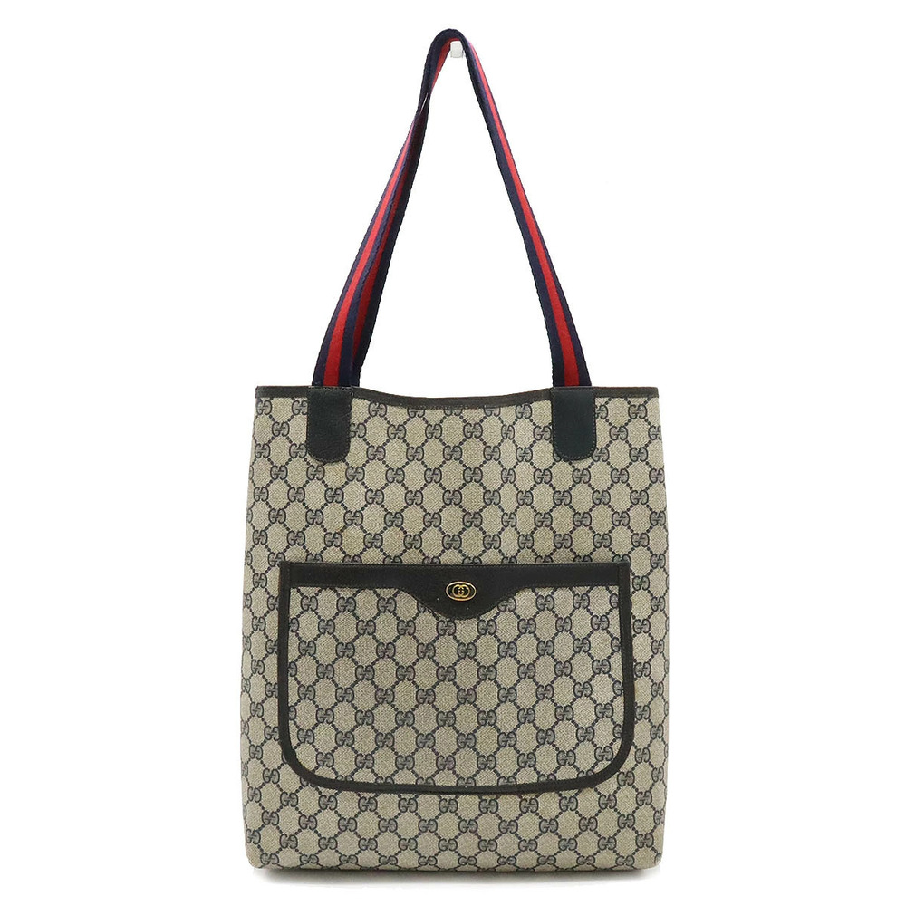 Gucci Sherry GG Plus Tote Bag Canvas Beige Cream Navy Blue Red